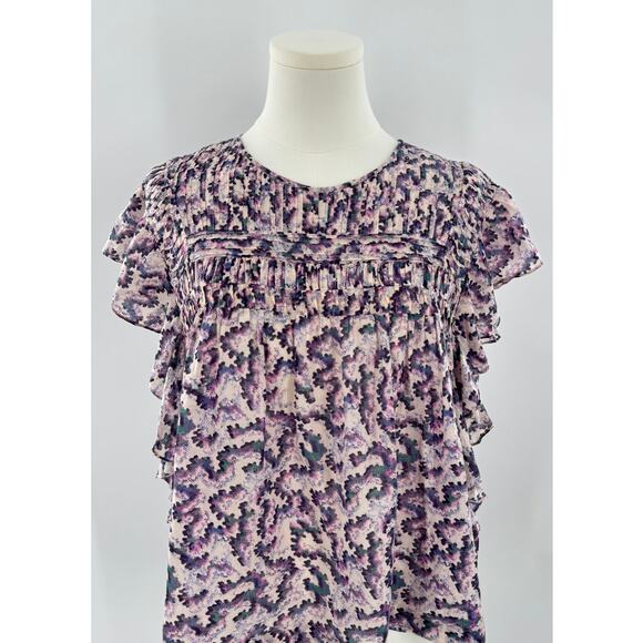 Isabel Marant Tops - Isabel Marant Etoile Illayona Smocked Purple Floral Ruffle Top Blouse 40 8 Boho